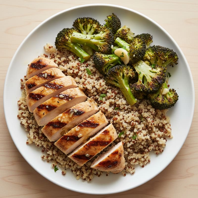 Grilled Chicken Breast with Quinoa and Roasted Broccoli