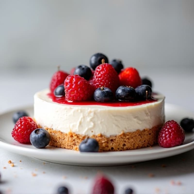 Greek Yogurt Protein Cheesecake with Mixed Berries