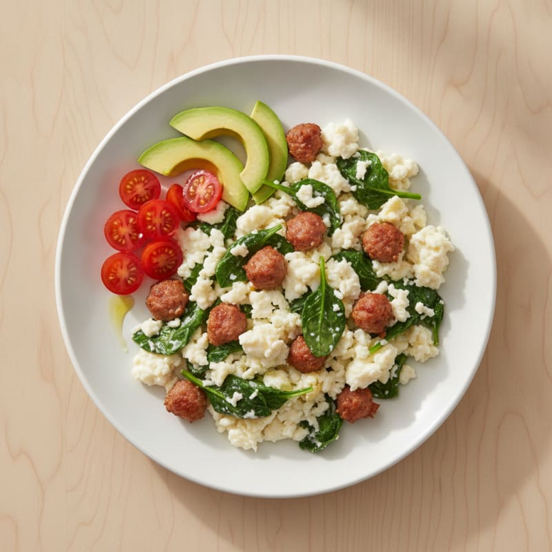 Egg White Spinach Scramble with Turkey Sausage