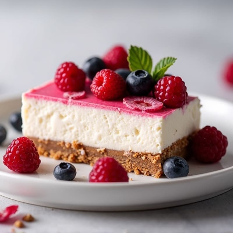 Greek Yogurt Protein Cheesecake with Mixed Berries