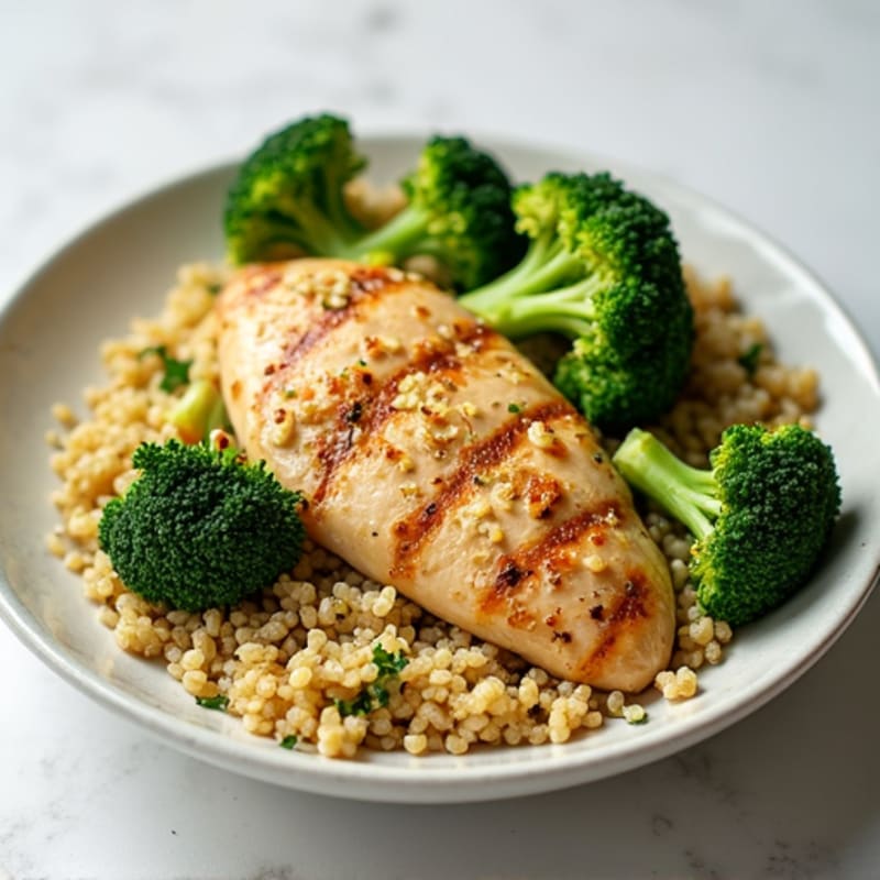 Grilled Chicken Breast with Roasted Broccoli and Quinoa