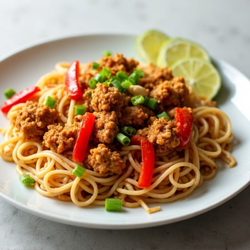 Crispy Ground Turkey with Spicy Peanut Chili Noodles