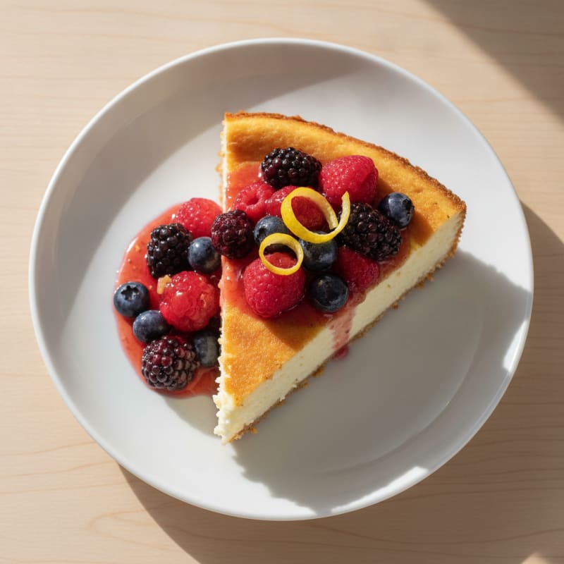 Greek Yogurt Protein Cheesecake with Mixed Berries