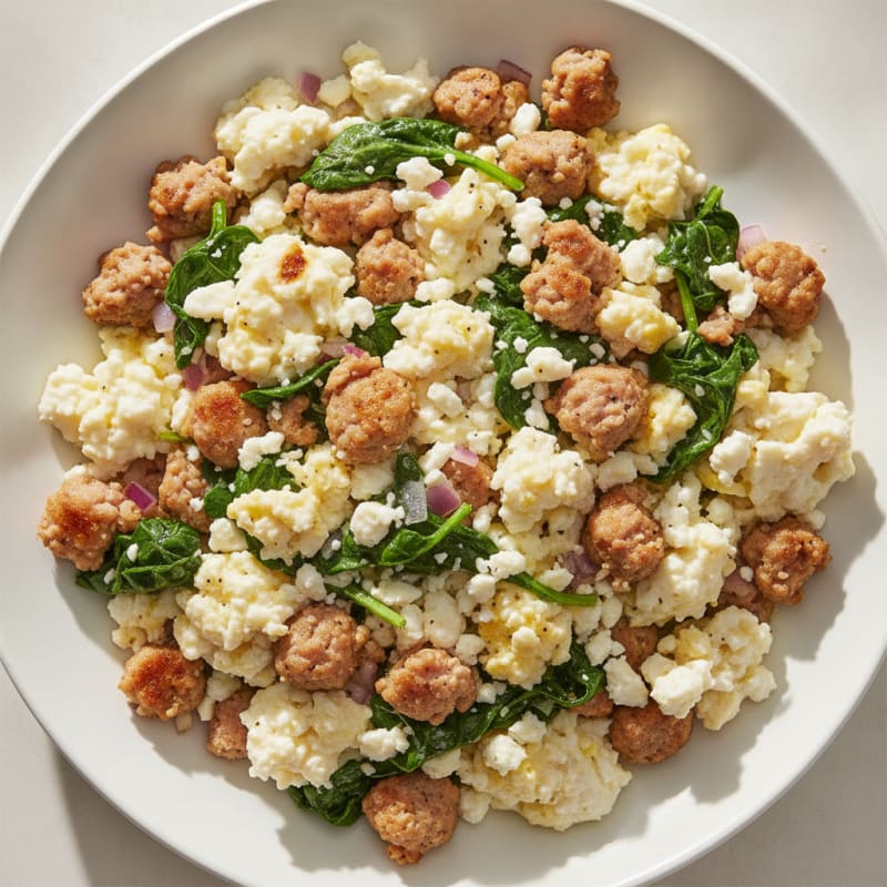 Egg White and Turkey Sausage Scramble with Spinach and Feta