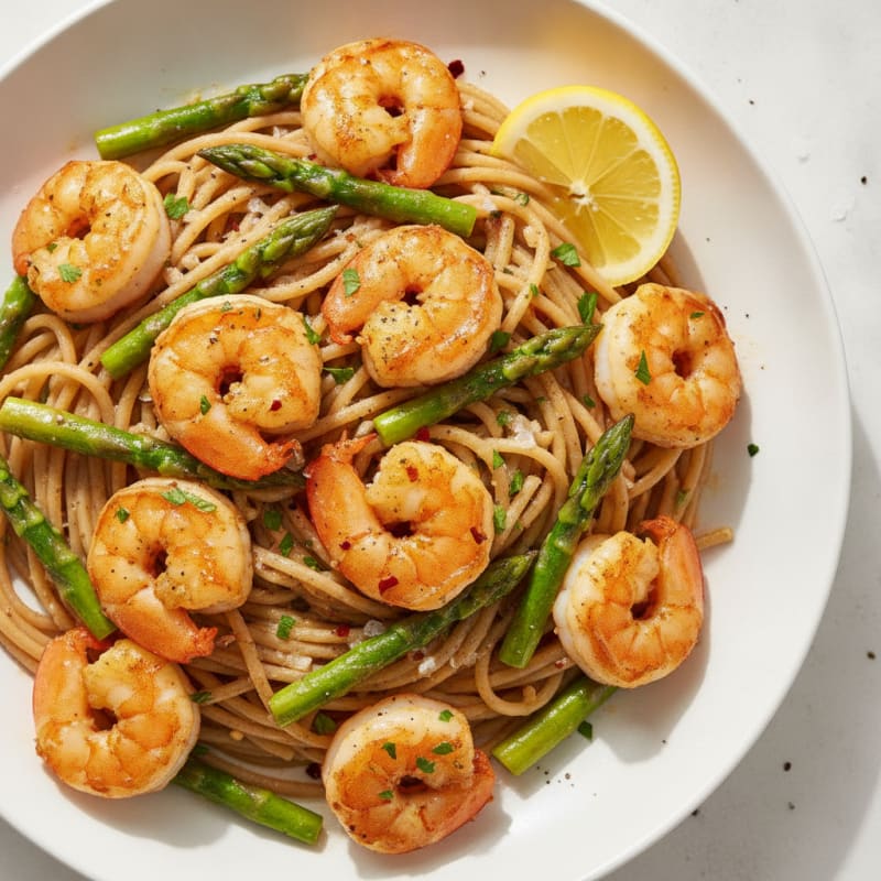 Garlic Butter Shrimp Pasta with Asparagus