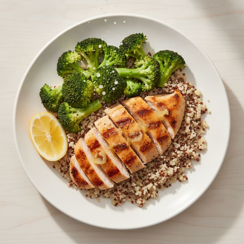 Grilled Chicken Breast with Quinoa and Steamed Broccoli