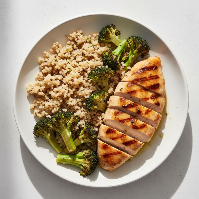 Grilled Chicken Breast with Roasted Broccoli and Quinoa