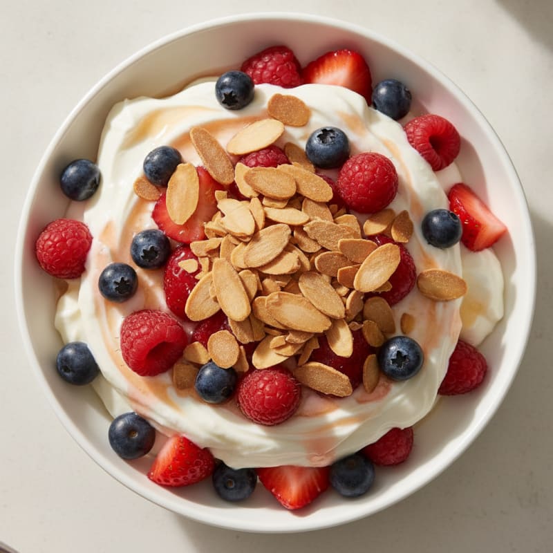 Greek Yogurt Protein Parfait with Mixed Berries and Almonds