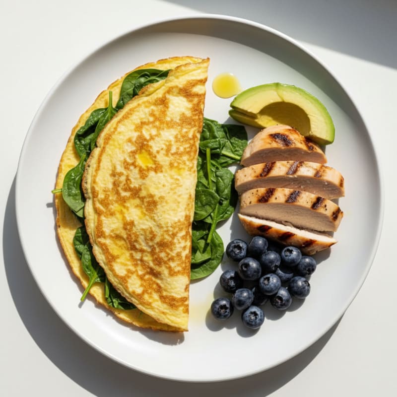 Egg White and Spinach Omelet with Grilled Chicken
