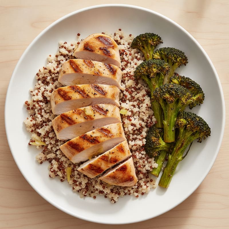 Grilled Chicken Breast with Quinoa and Roasted Broccoli