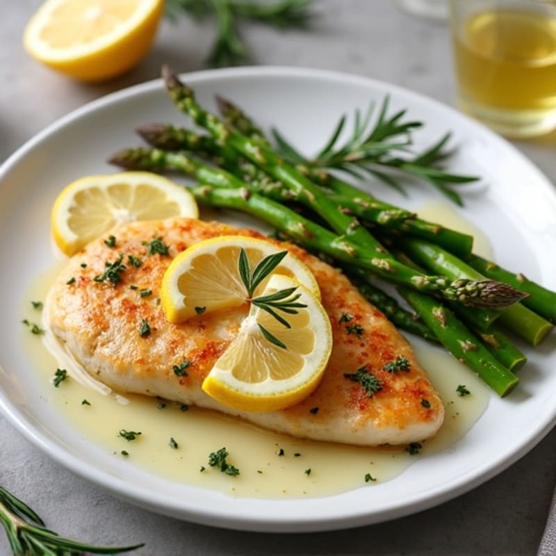 Crispy Lemon-Herb Pan-Seared Chicken with Roasted Asparagus