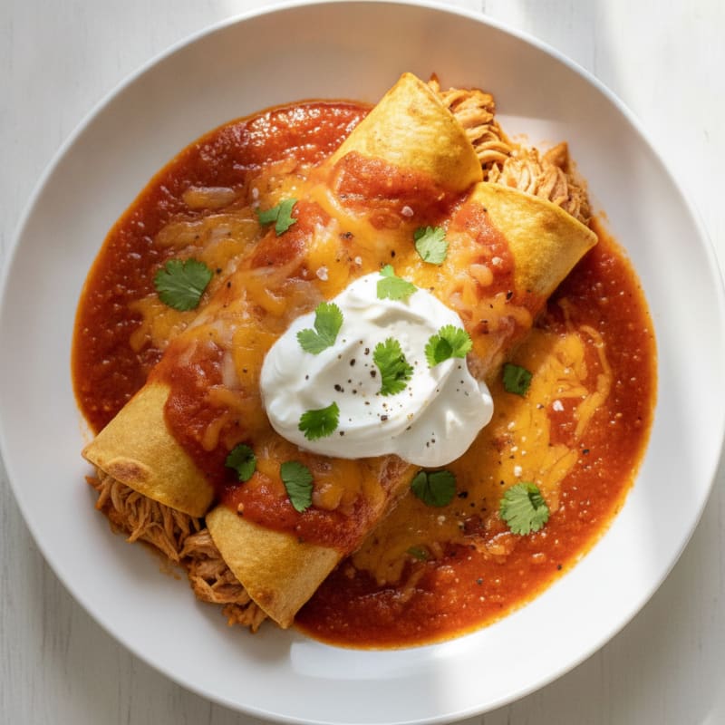 Chicken and Cheese Enchiladas with Red Sauce