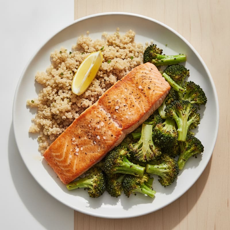 Seared Salmon with Roasted Broccoli and Quinoa