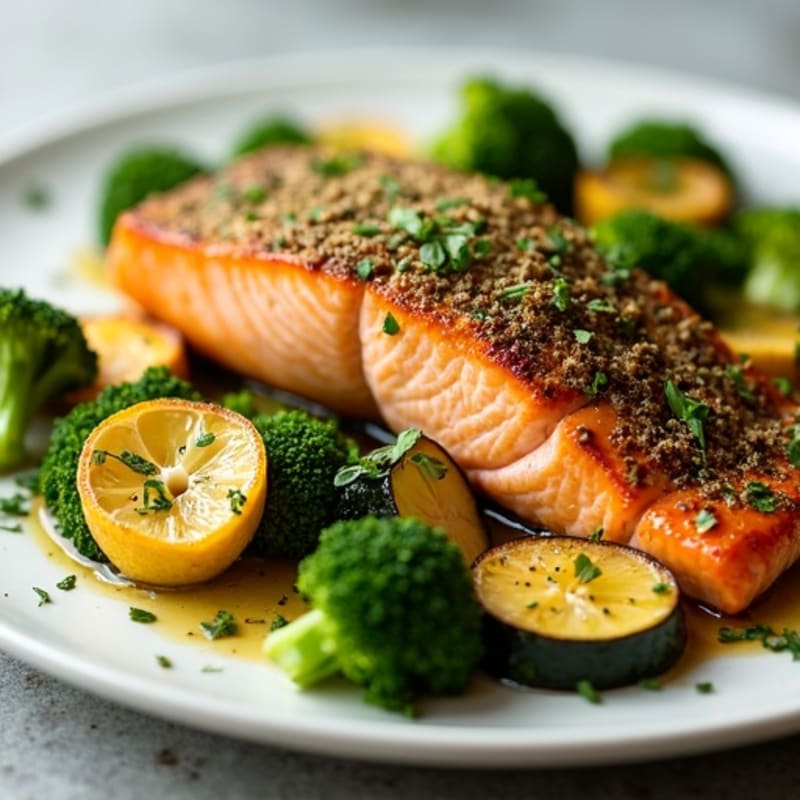 Herb-Crusted Baked Salmon with Roasted Vegetables