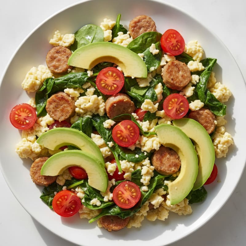 Egg White and Turkey Sausage Scramble with Spinach