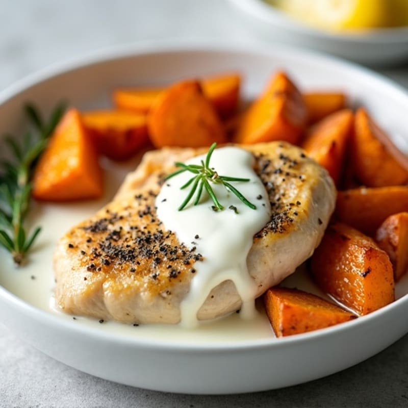 Creamy Herb Chicken with Roasted Sweet Potatoes