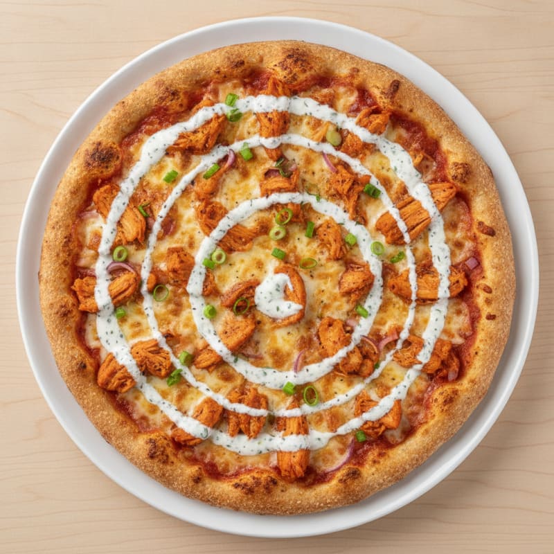 Buffalo Chicken Pizza with Ranch Drizzle