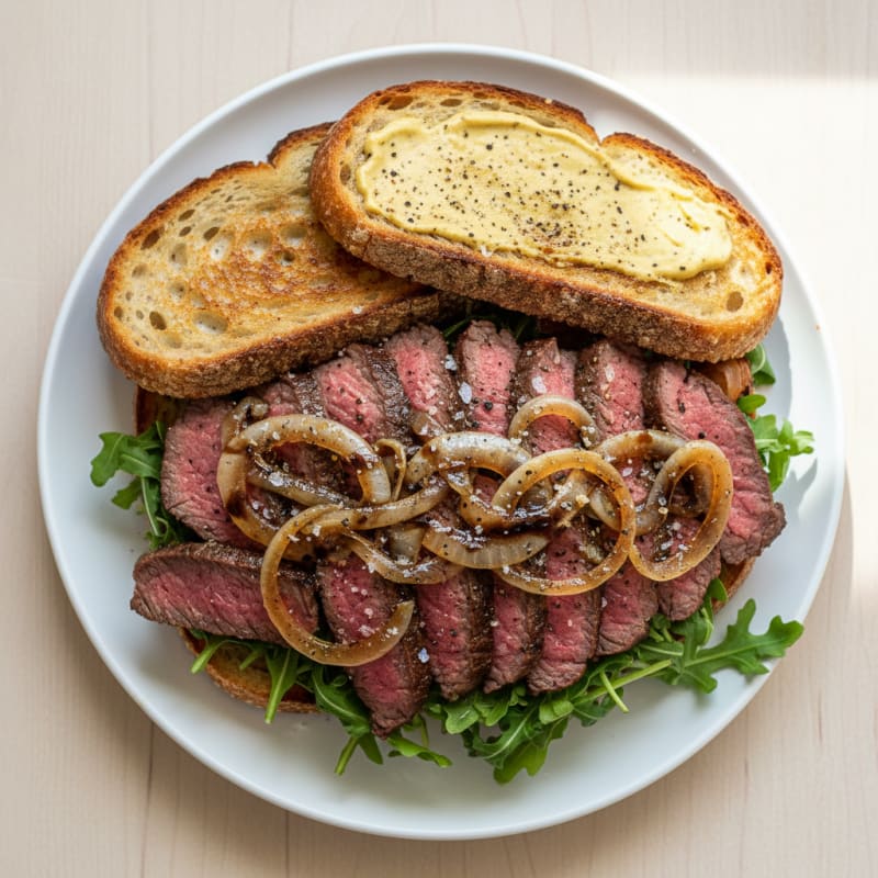 Tender Steak and Caramelized Onion Sandwich
