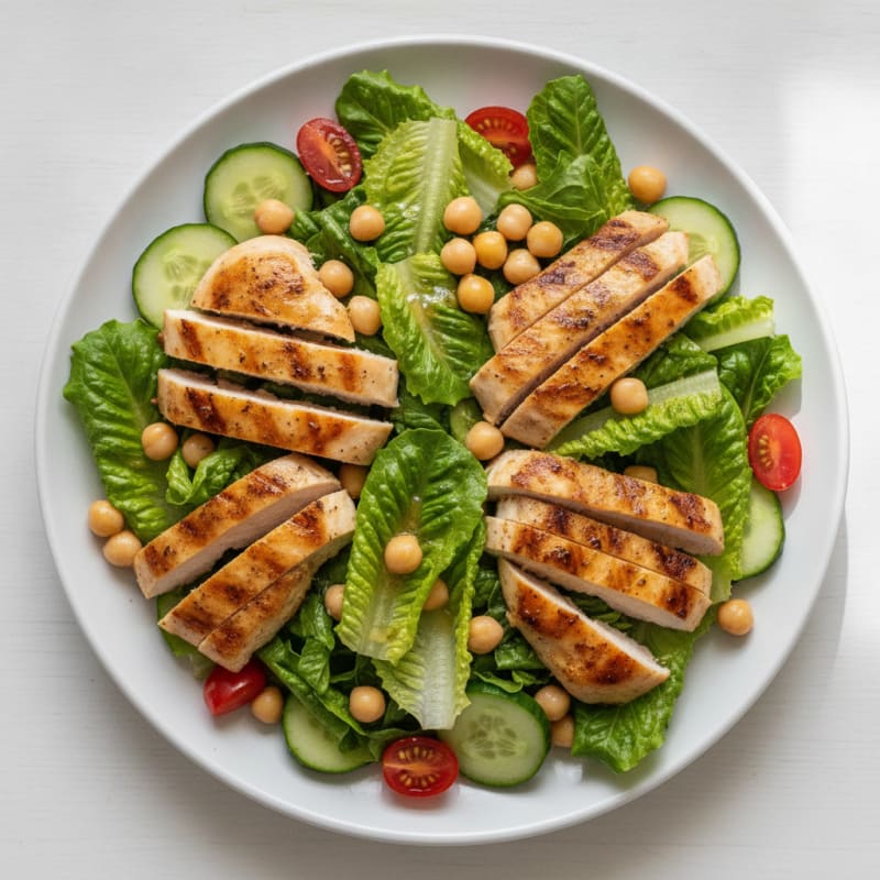Grilled Chicken Breast Salad with Crunchy Romaine and Chickpeas