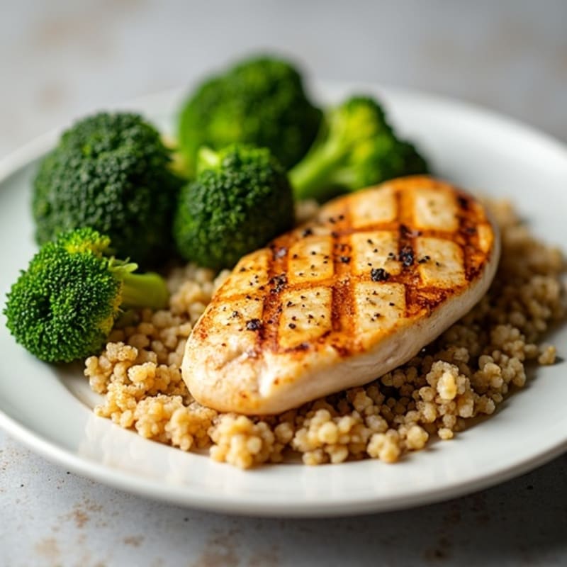 Grilled Chicken Breast with Quinoa and Roasted Broccoli