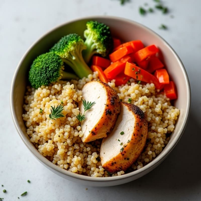 Herb-Roasted Chicken and Quinoa Bowl with Fresh Vegetables