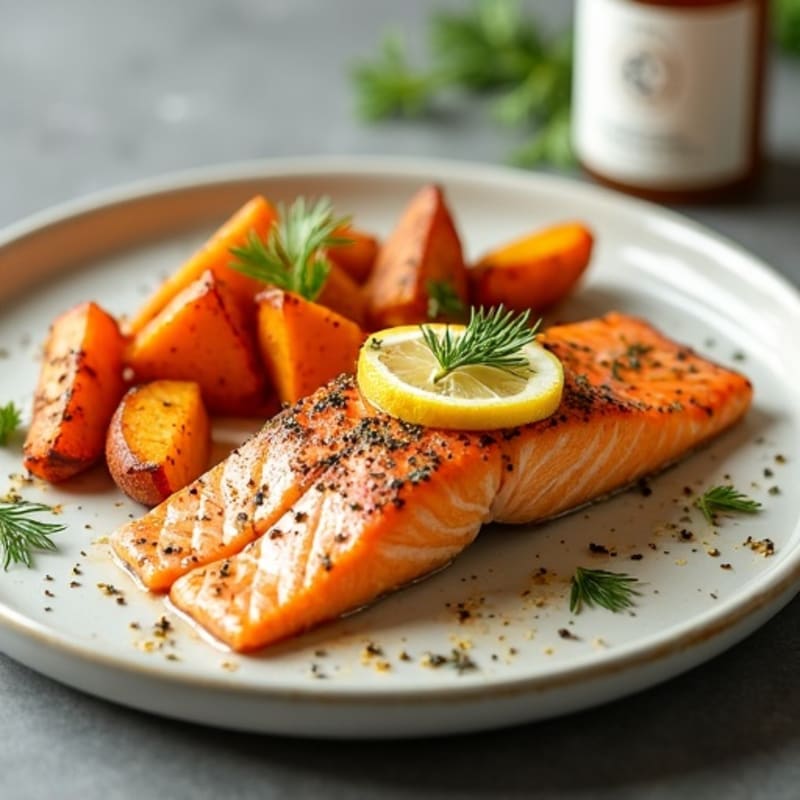 Lemon Herb Roasted Salmon with Crispy Sweet Potatoes