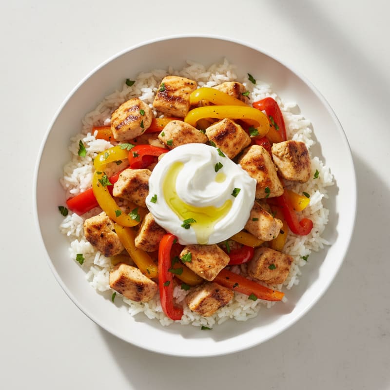 Grilled Chicken and Bell Pepper Rice Bowl