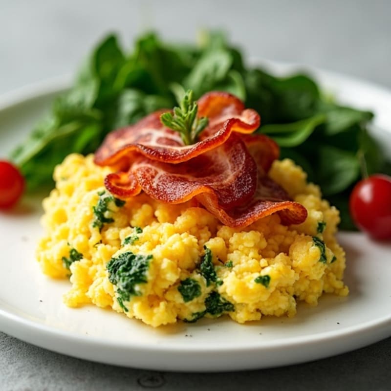 Cottage Cheese Egg Scramble with Spinach and Turkey Bacon