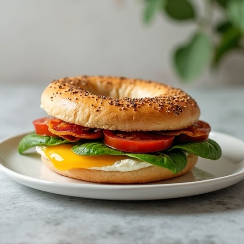 Egg White Bagel Sandwich with Turkey Bacon and Spinach