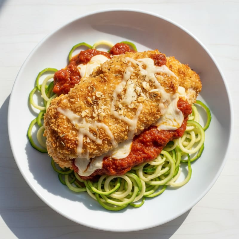 Crispy Chicken Parmesan with Zucchini Noodles