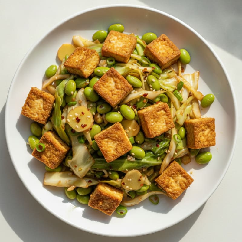 Tofu Cabbage Stir-Fry with Edamame