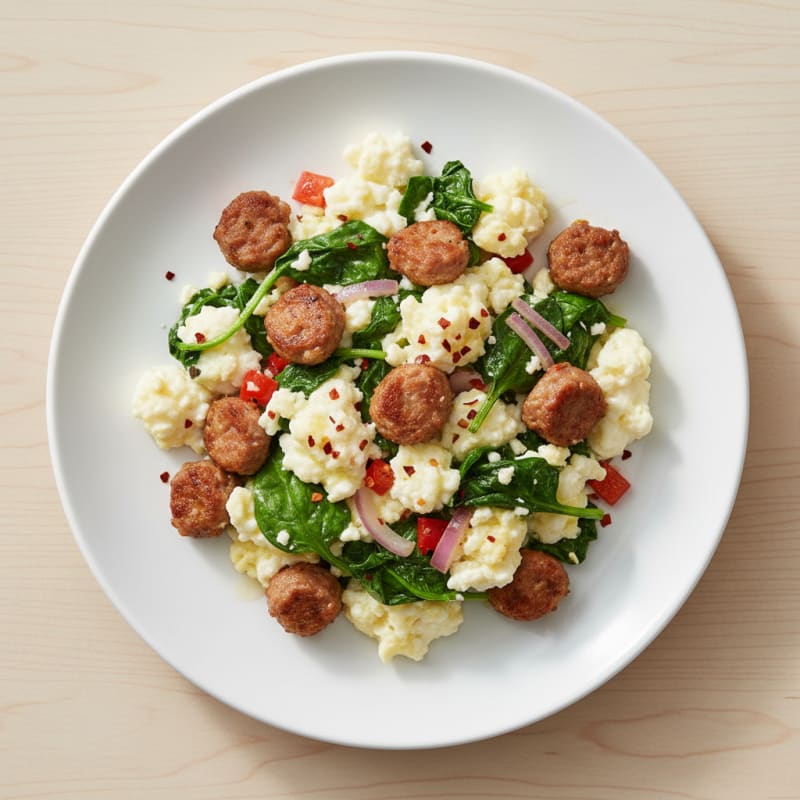 Egg White Scramble with Turkey Sausage and Spinach