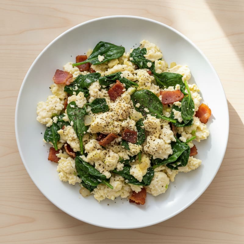 Egg White and Spinach Scramble with Turkey Bacon