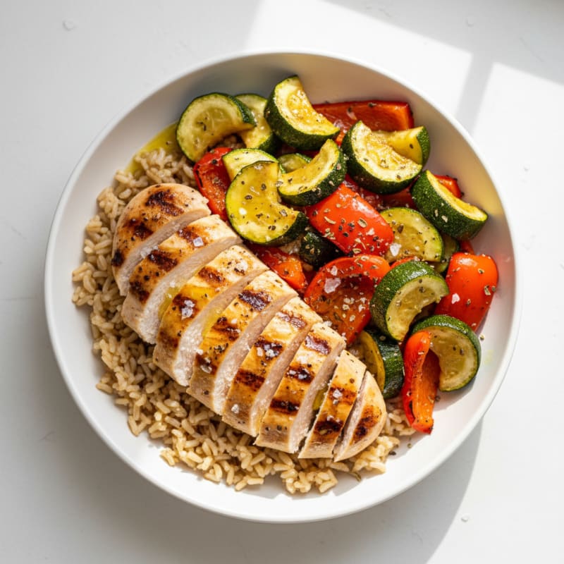 Grilled Chicken and Roasted Vegetable Bowl