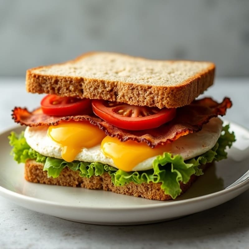Whole Grain Avocado BLT Sandwich with Crispy Turkey Bacon and Eggs