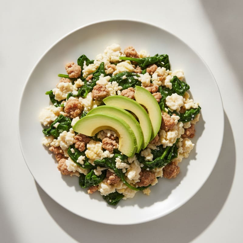 Egg White Scramble with Sautéed Spinach and Lean Turkey