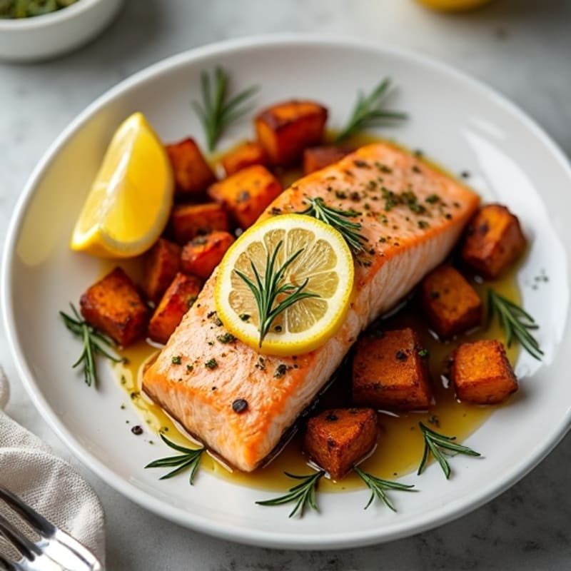 Sheet Pan Lemon-Herb Salmon with Roasted Sweet Potatoes