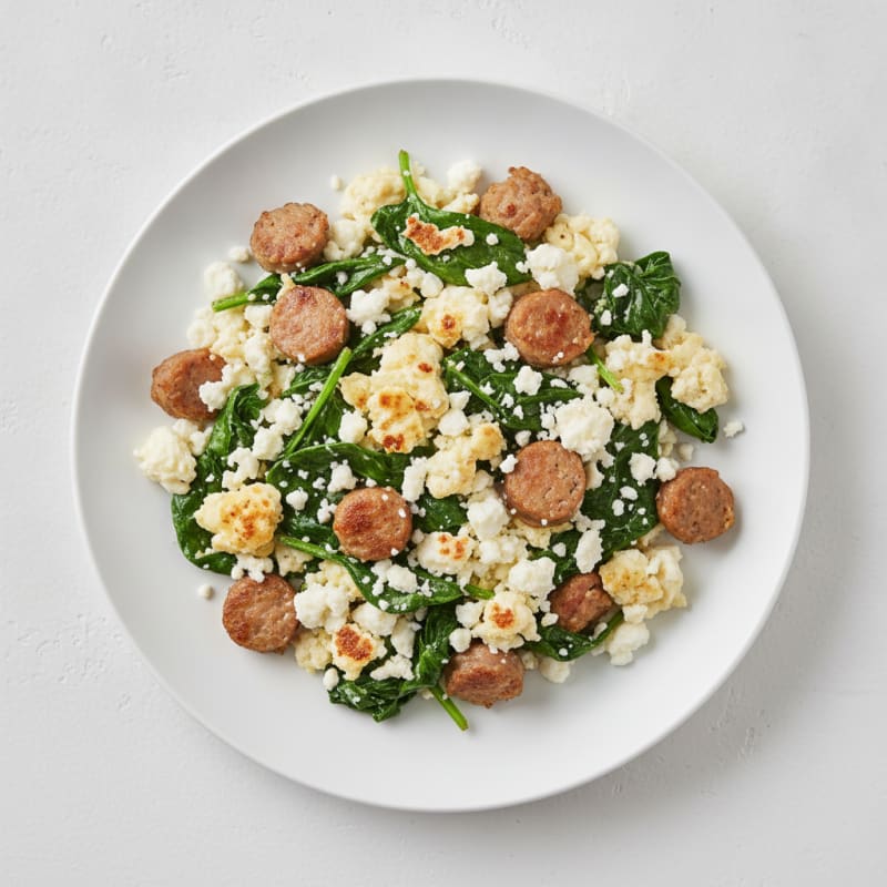 Egg White and Turkey Sausage Scramble with Spinach and Feta
