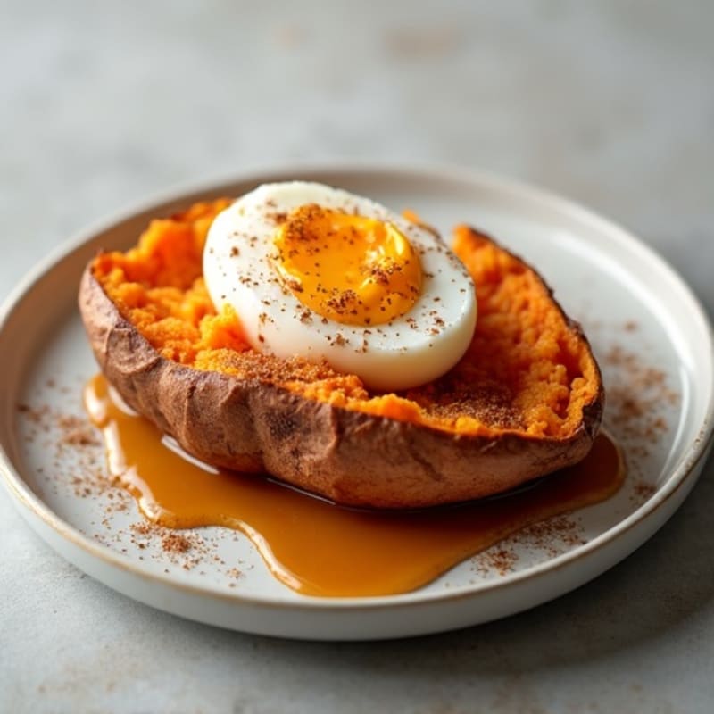 Fluffy Baked Sweet Potato with Maple Cinnamon Drizzle