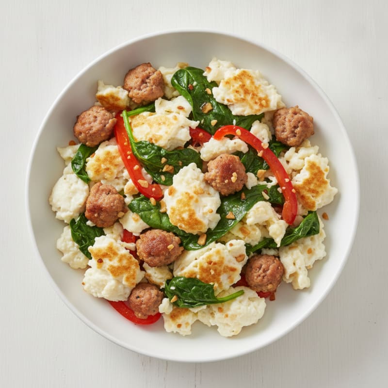 Egg White and Spinach Scramble with Turkey Sausage