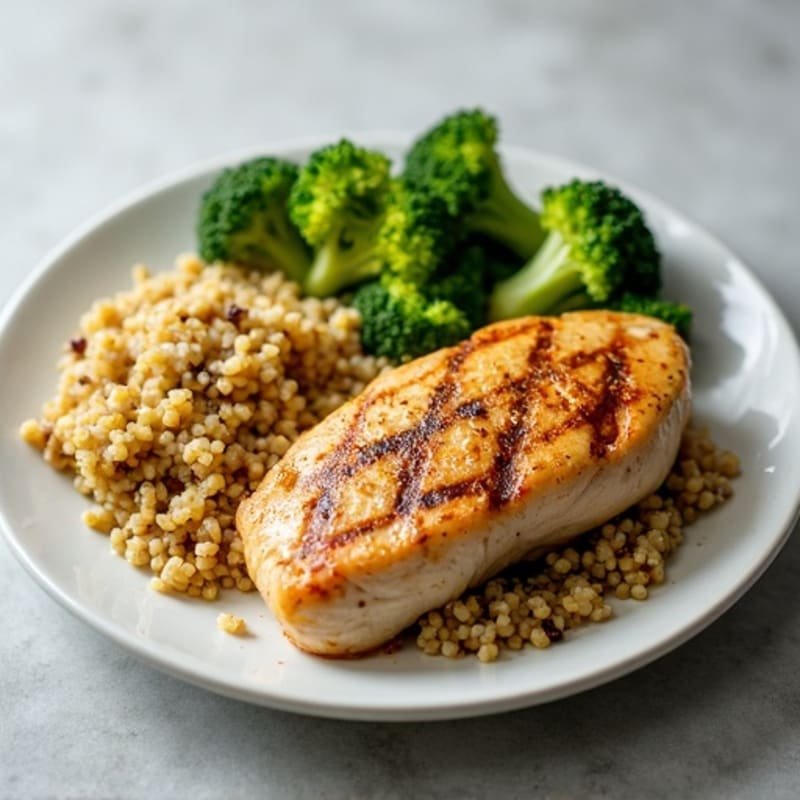 Grilled Chicken Breast with Quinoa and Roasted Broccoli