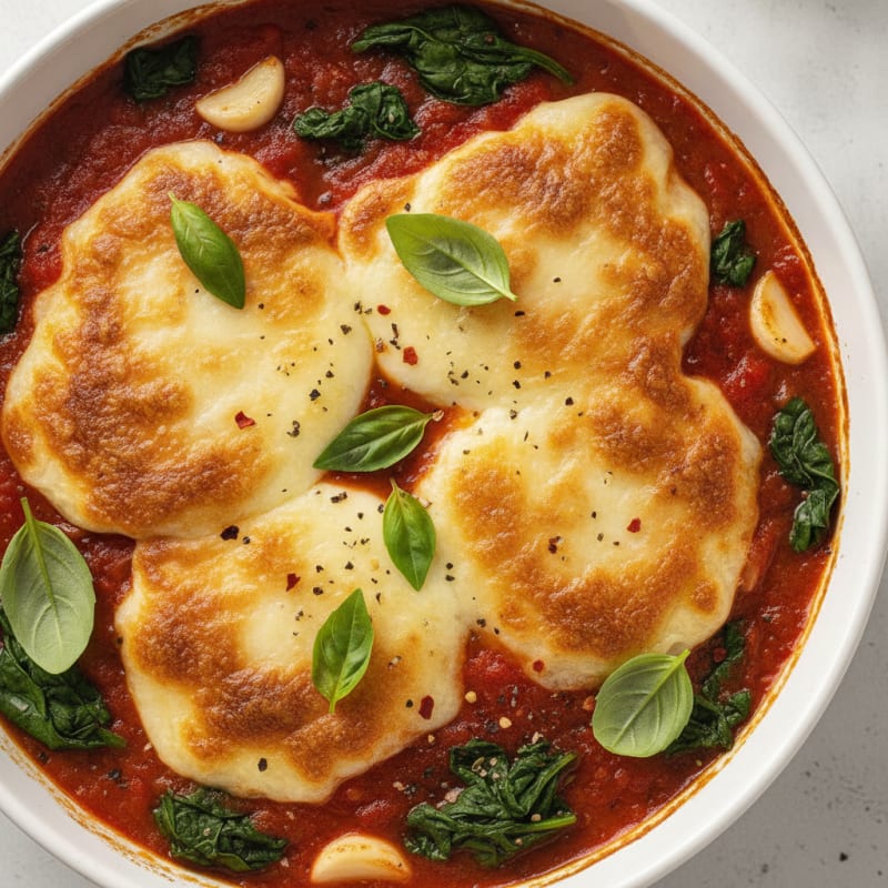 Baked Mozzarella with Marinara and Basil