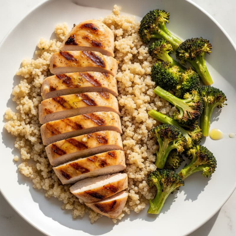 Grilled Chicken Breast with Quinoa and Roasted Broccoli