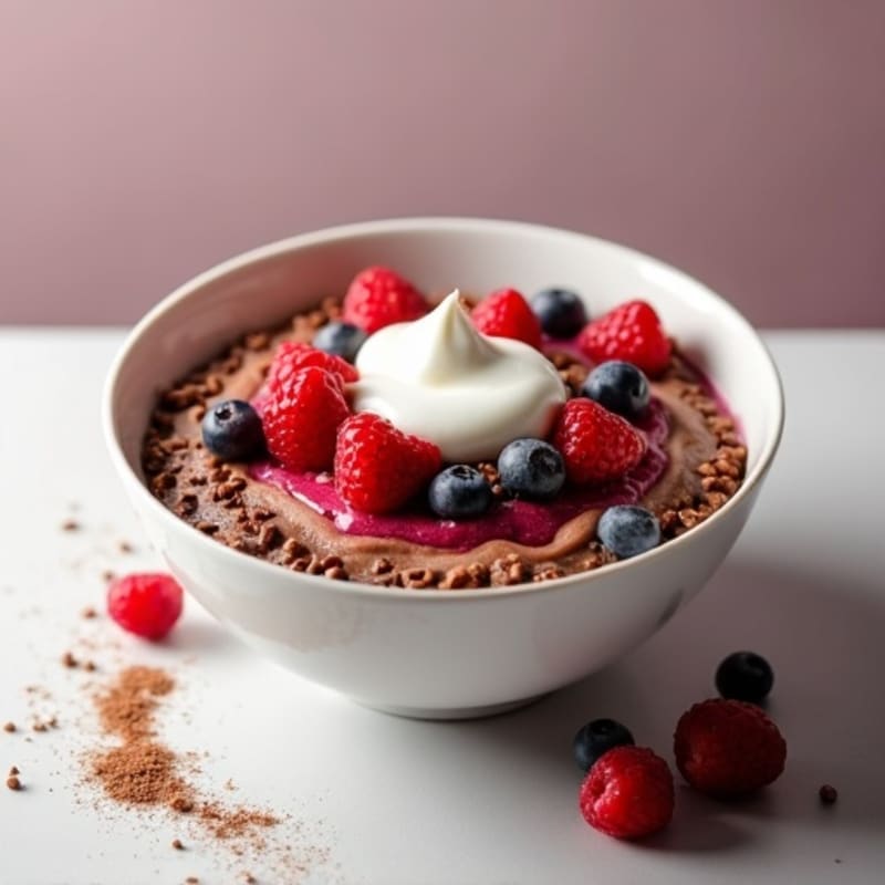 Creamy Chocolate Protein Oatmeal with Berry Swirl