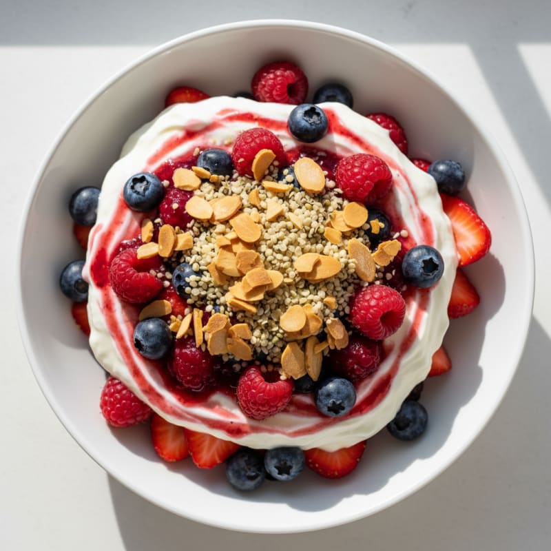 Greek Yogurt Protein Parfait with Mixed Berries and Almonds