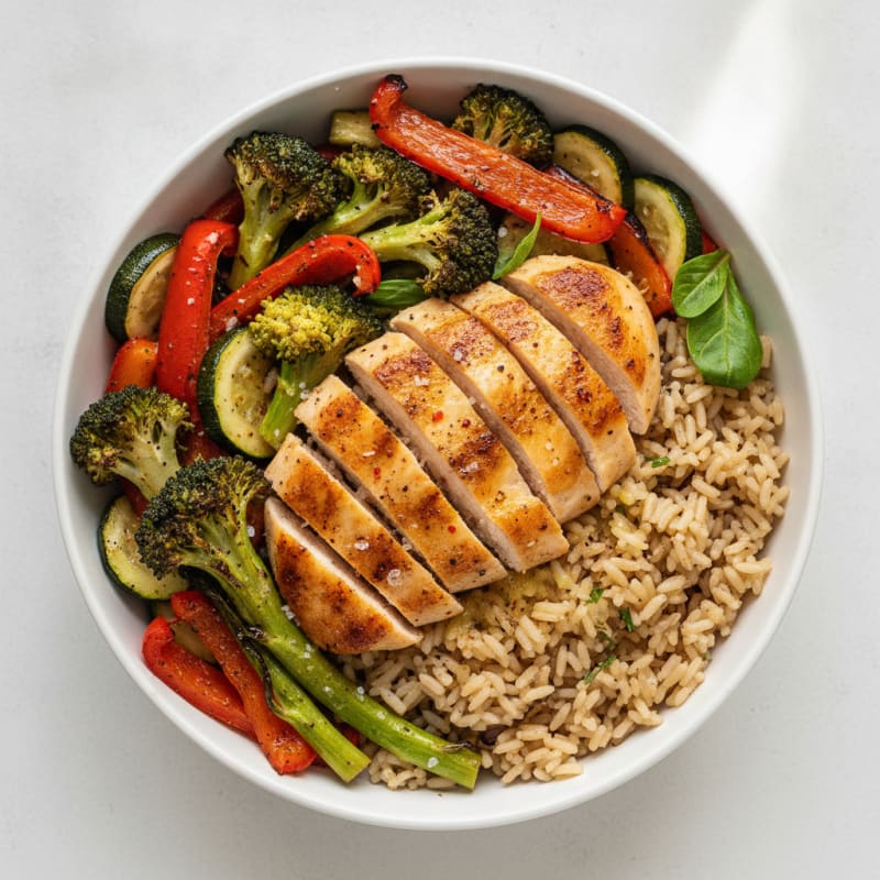 Chicken and Roasted Vegetable Rice Bowl