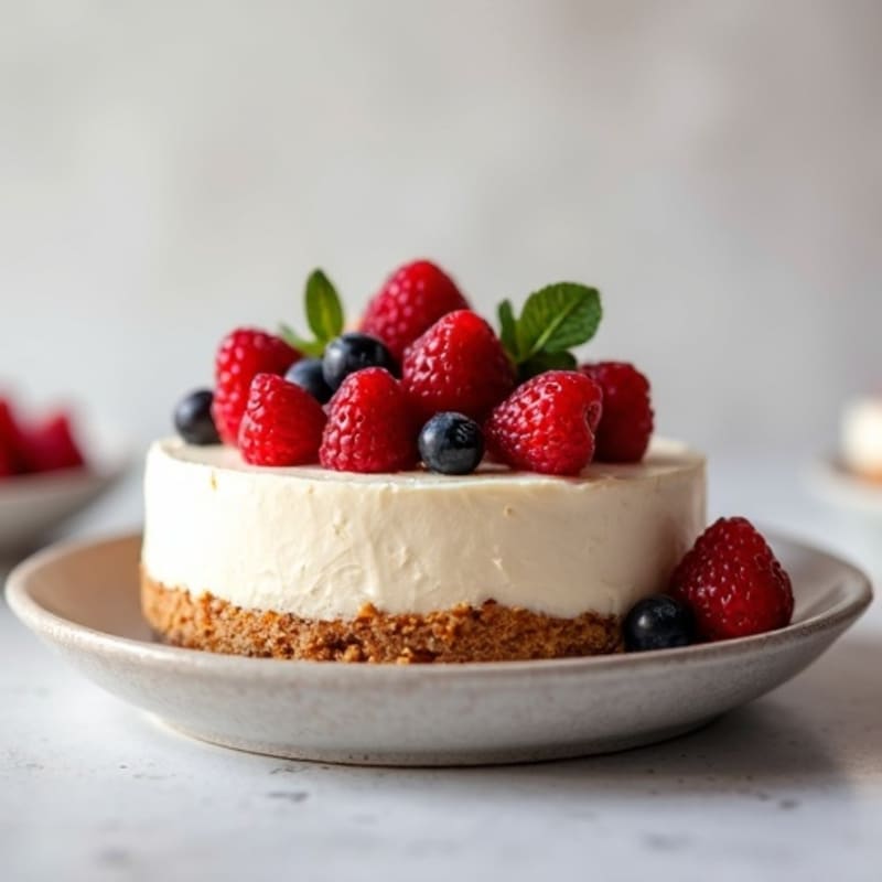 Creamy Greek Yogurt Protein Cheesecake with Mixed Berries