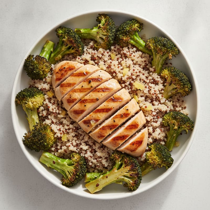 Grilled Chicken and Quinoa Bowl with Roasted Broccoli