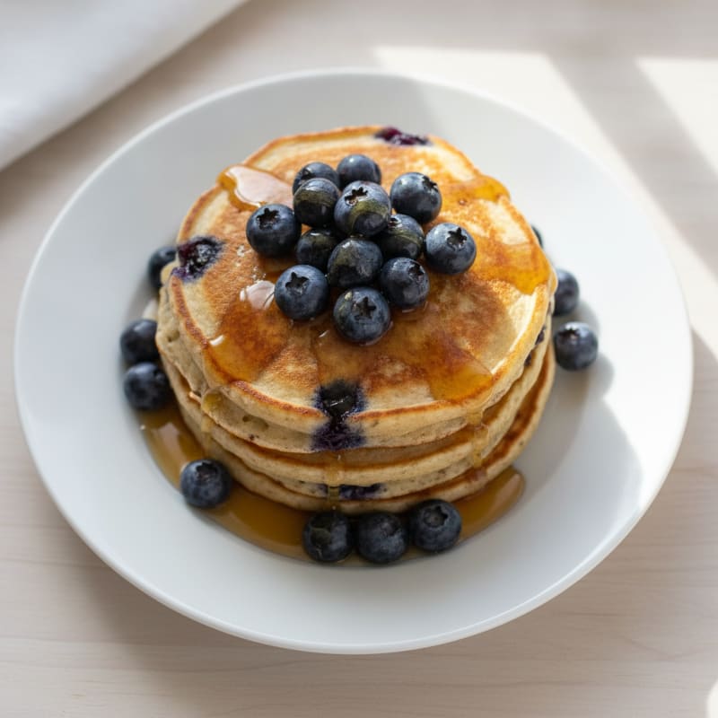 Blueberry Ricotta Pancakes with Maple Syrup