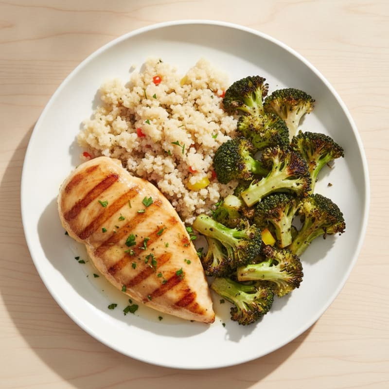 Grilled Chicken Breast with Quinoa and Roasted Broccoli